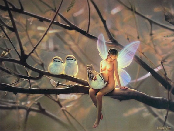 カーク・レイナートの絵画作品　タイトルは、フェザード フレンズ　featheredfriends
